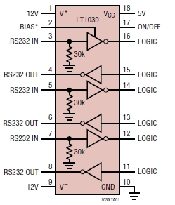LT1039, Приемник/ передатчик RS232 с Shutdown